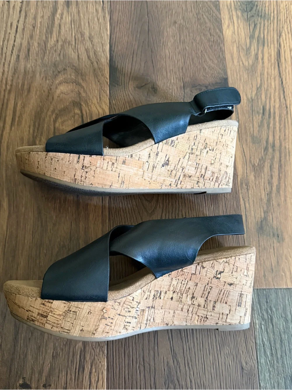 Xappeal Black Crisscross Wedge Slingback Sandals